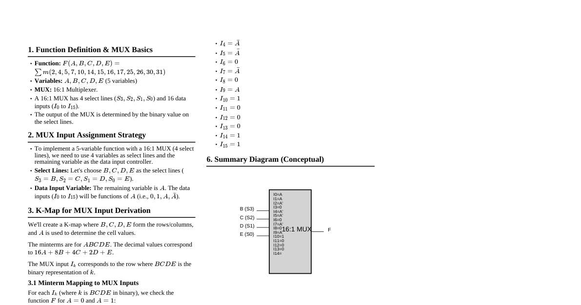 16:1 MUX Function Implementation