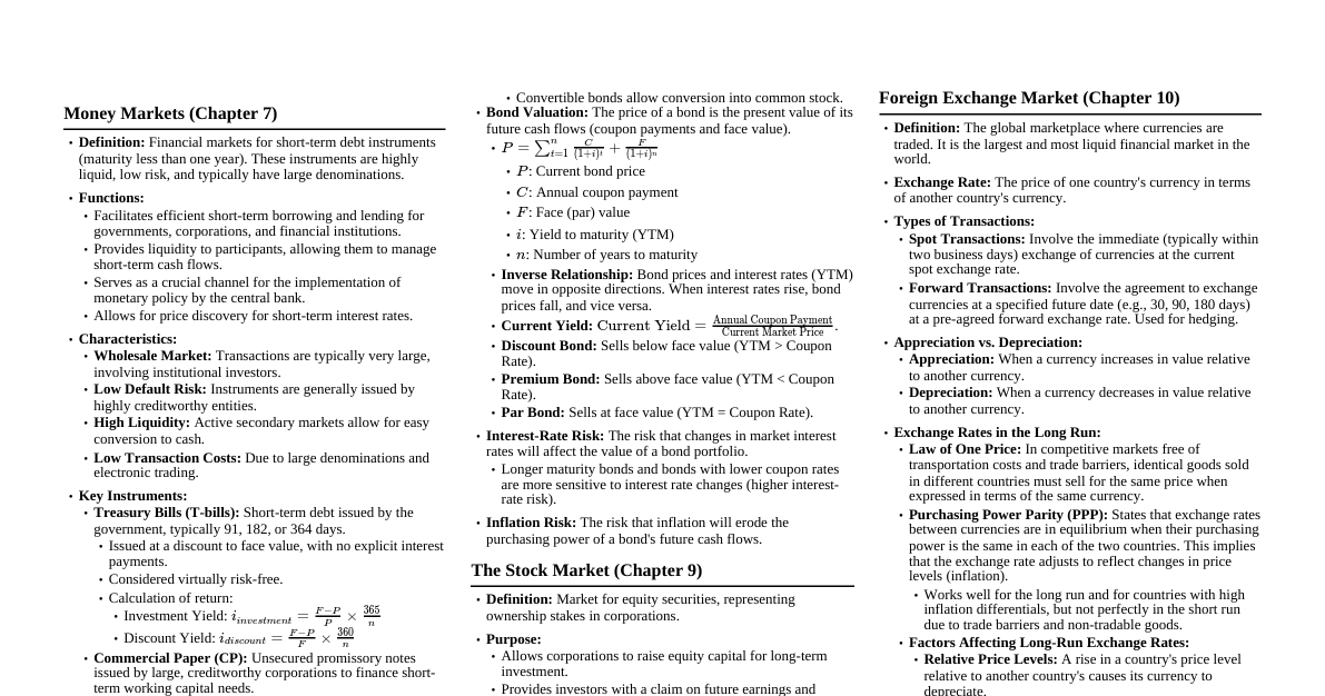 Money & Financial Markets (MFM) - Post-M