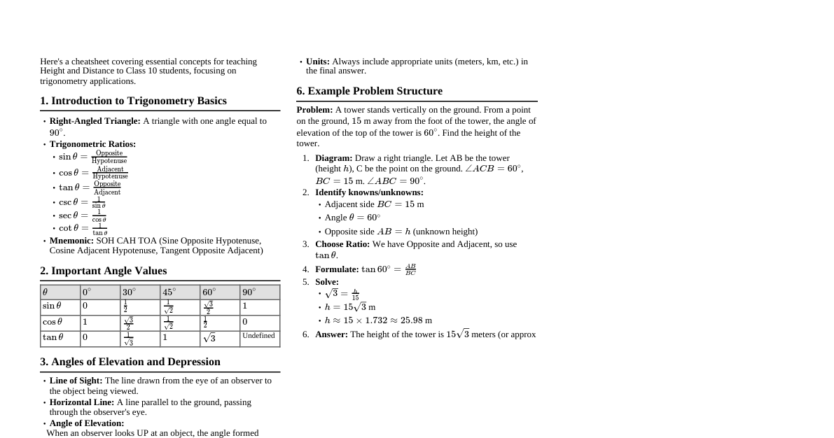 Height & Distance (Class 10)