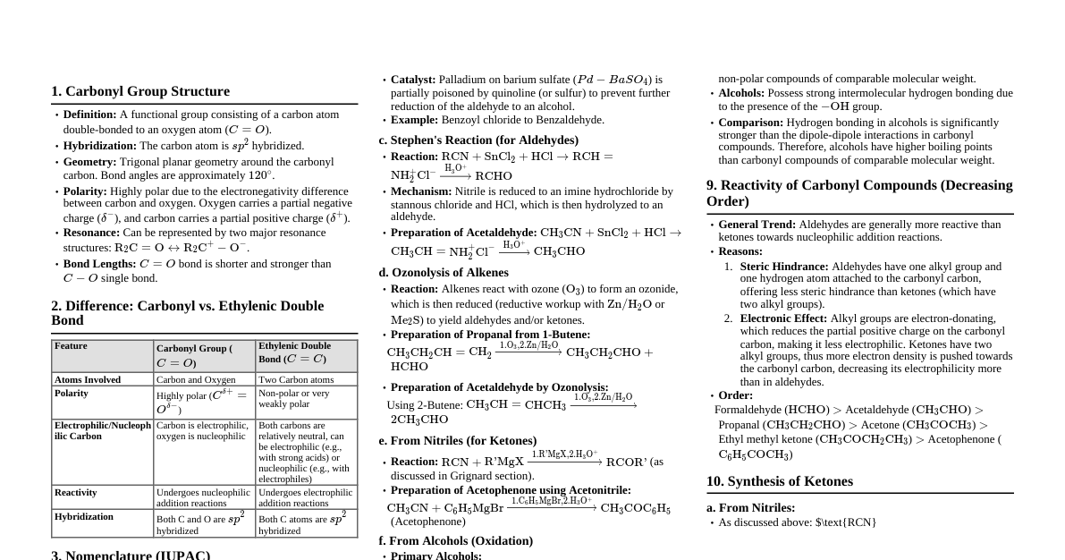 Carbonyl Compounds & Reactions