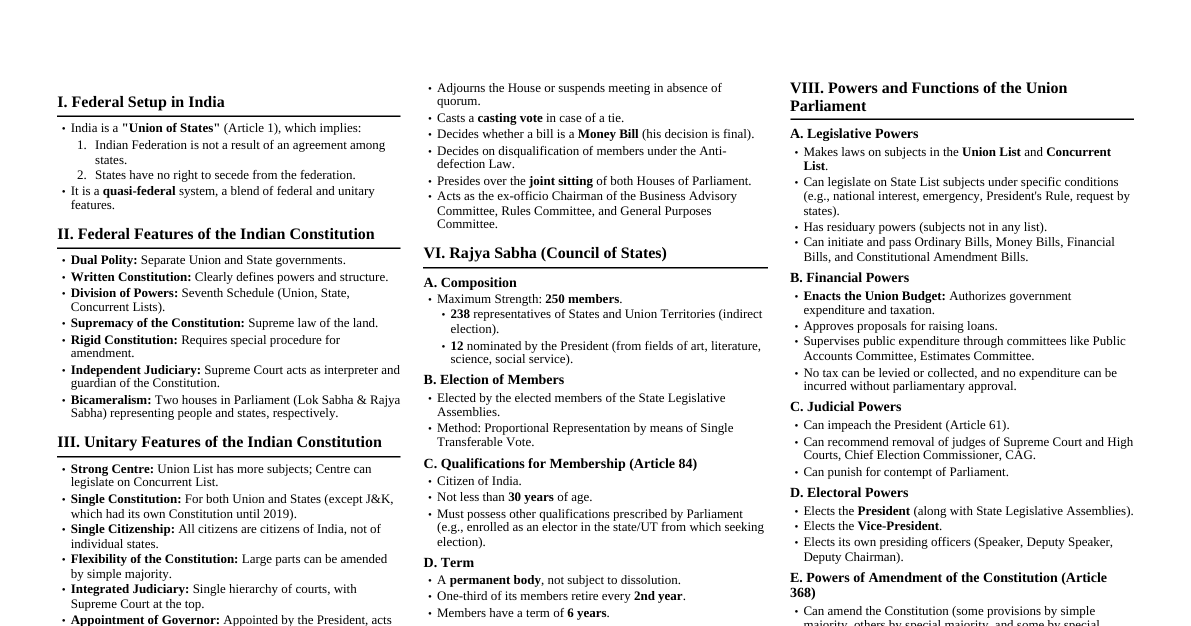 Union Legislature Cheatsheet