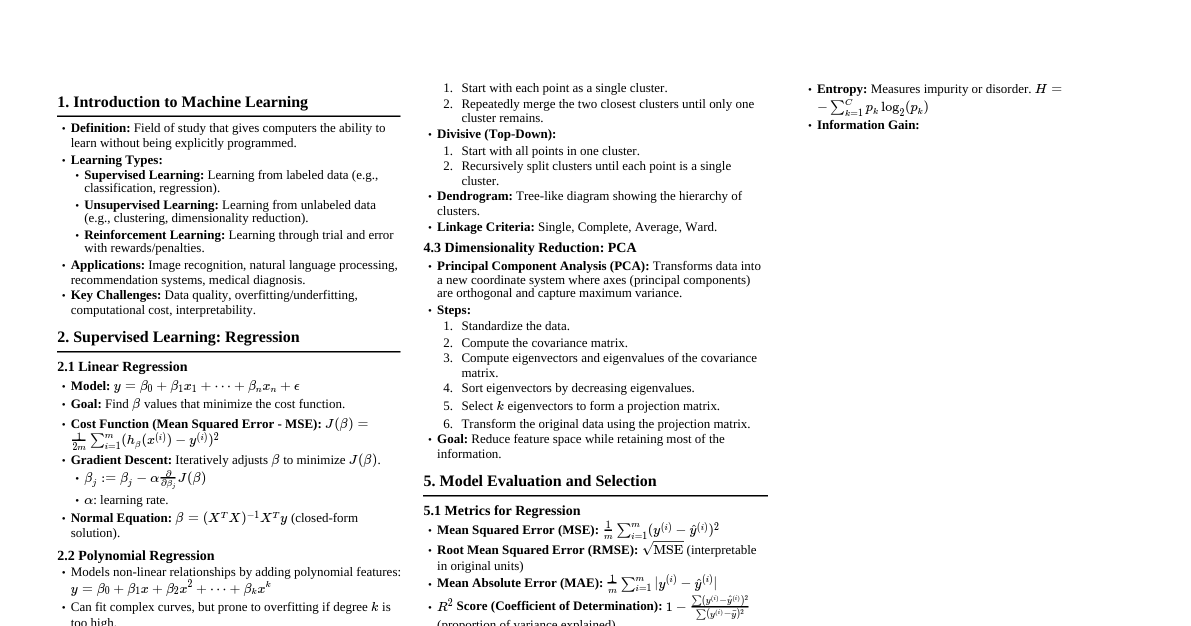 Makaut 5th Sem ML Cheatsheet