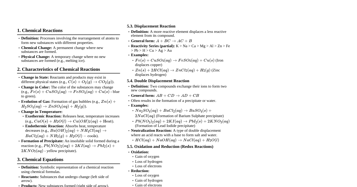 CBSE Class 10: Chemical Reactions