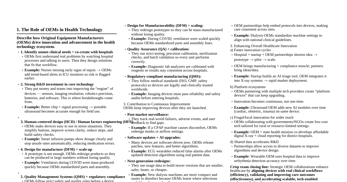 Health Tech OEM Cheatsheet