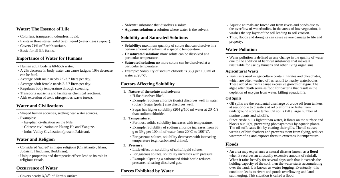 Water: Importance & Properties