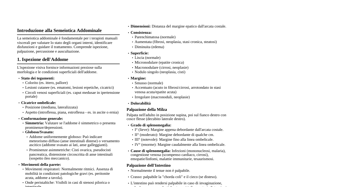 Semeiotica Addominale per Terapisti Visc
