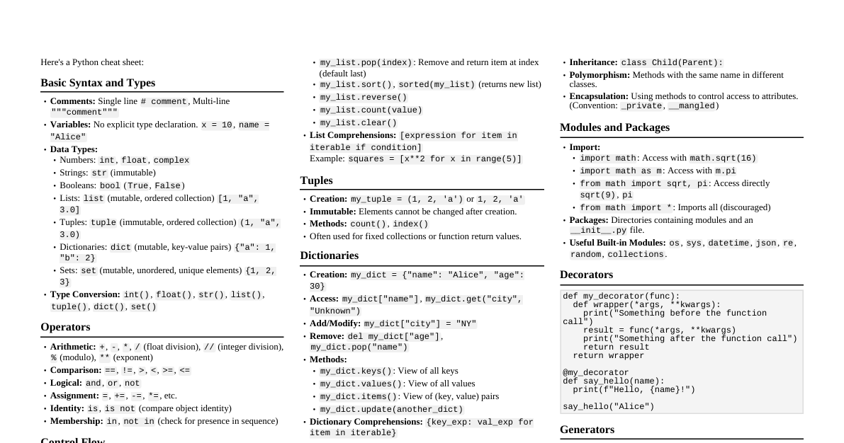 Python Cheatsheet