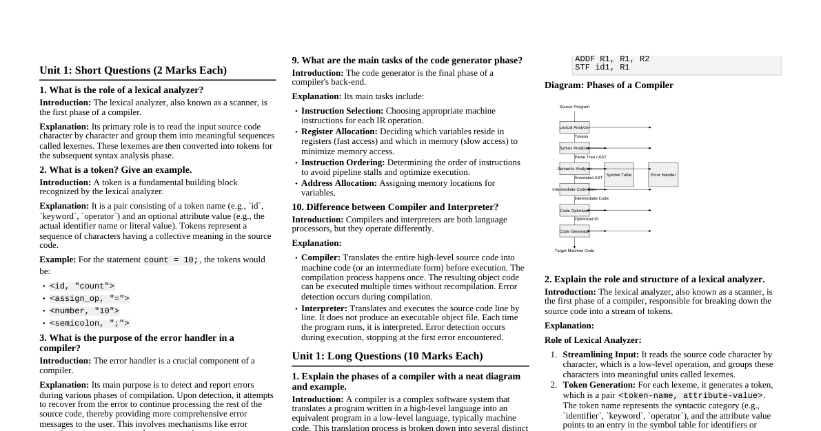 Compiler Design Exam Answers