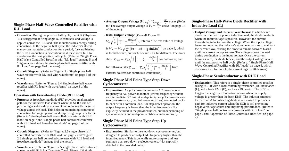 Controlled Rectifiers Cheatsheet