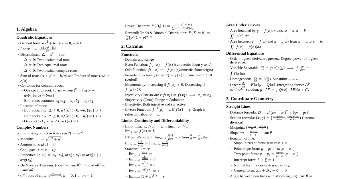 JEE Advanced Math Cheatsheet