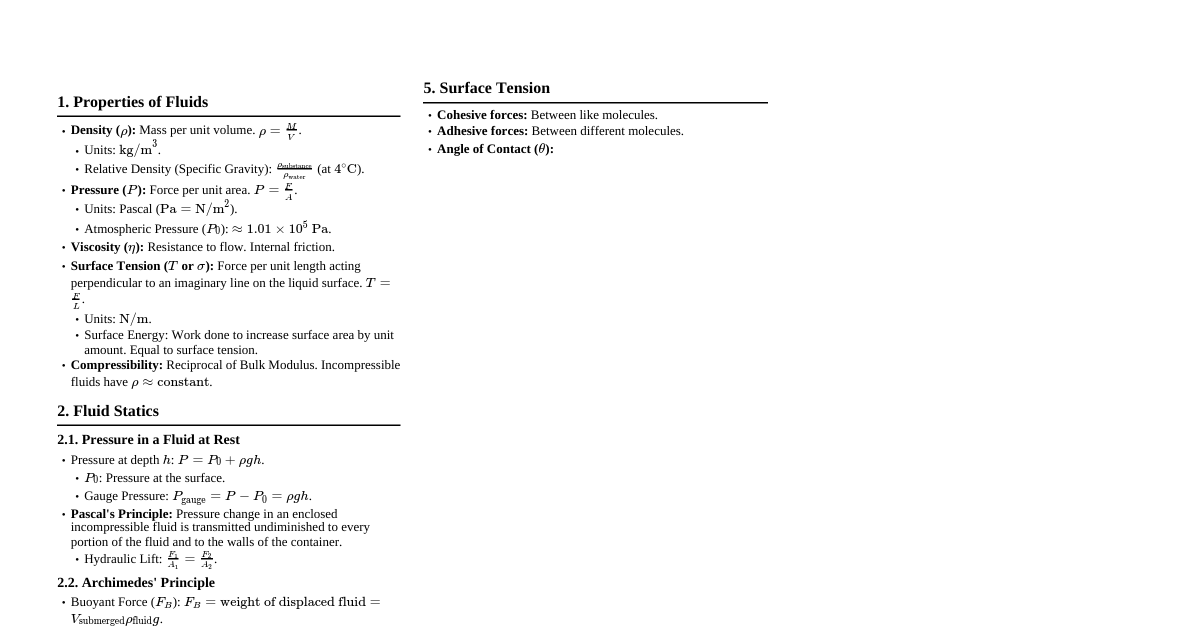 Fluid Mechanics for JEE