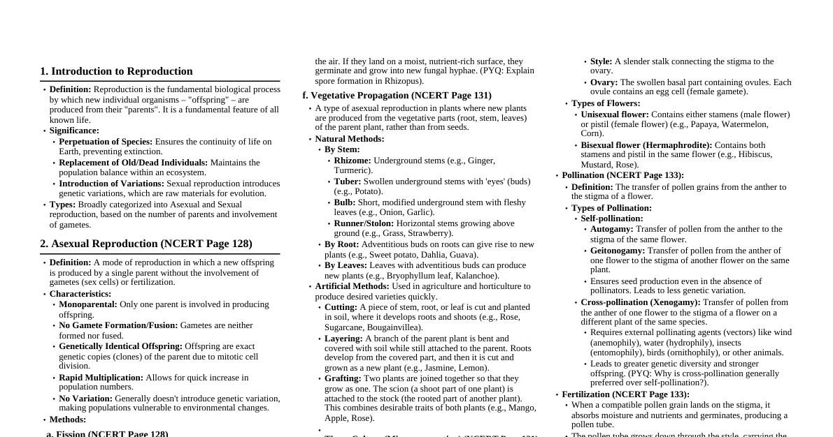 Reproduction - Class 10 Science