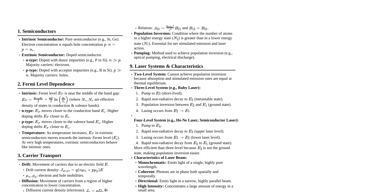 Semiconductor Devices & Lasers
