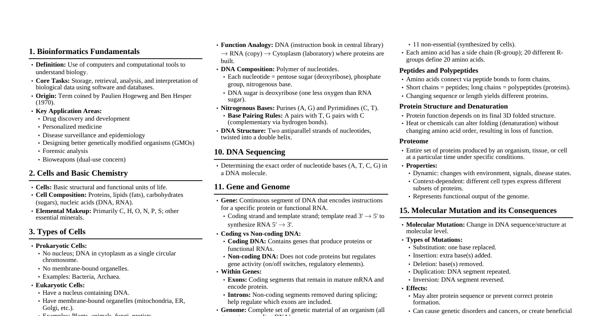 Bioinformatics & Cell Biology Basics