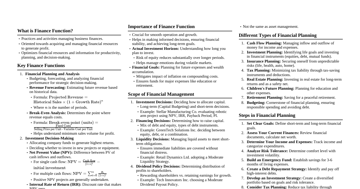 Finance Function & Planning