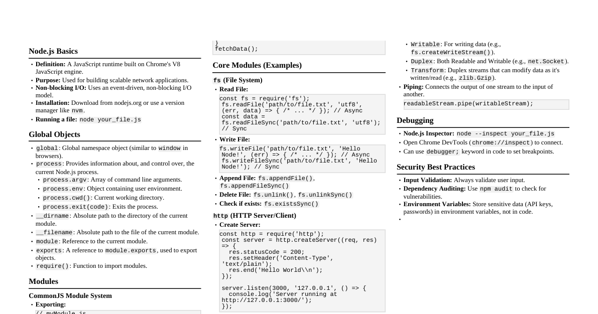 Node.js Cheatsheet