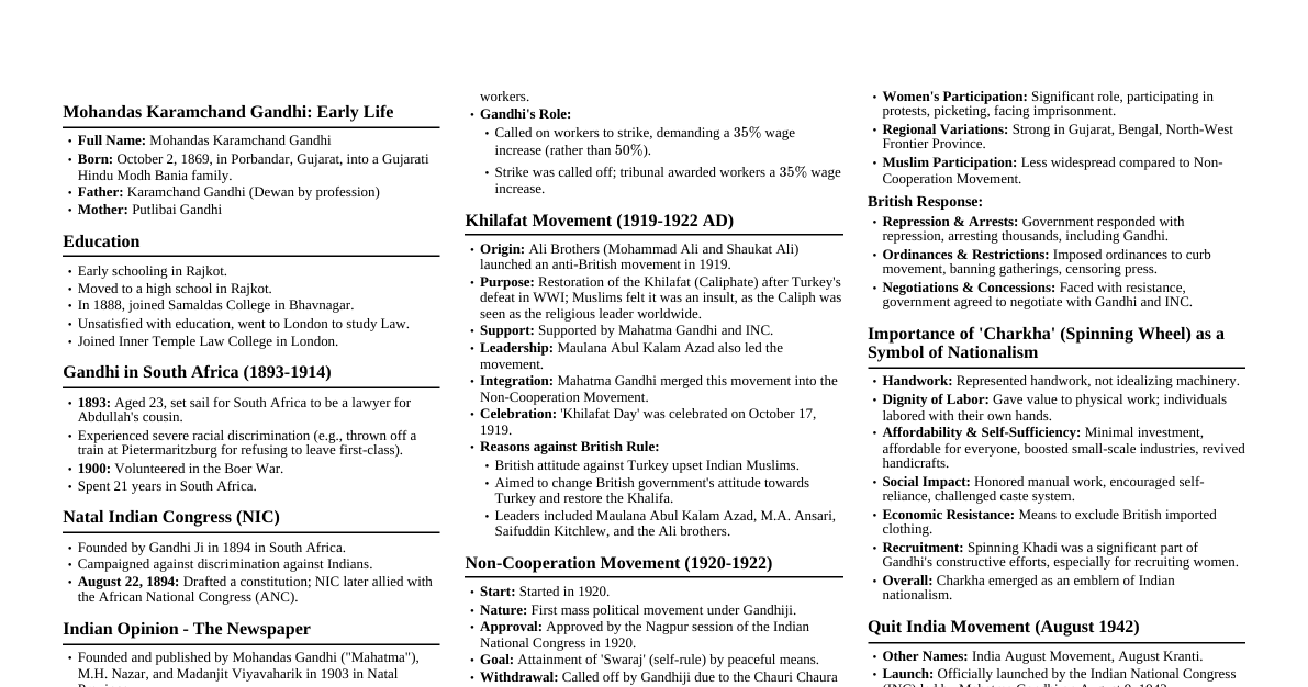 Mahatma Gandhi: Life & Movements