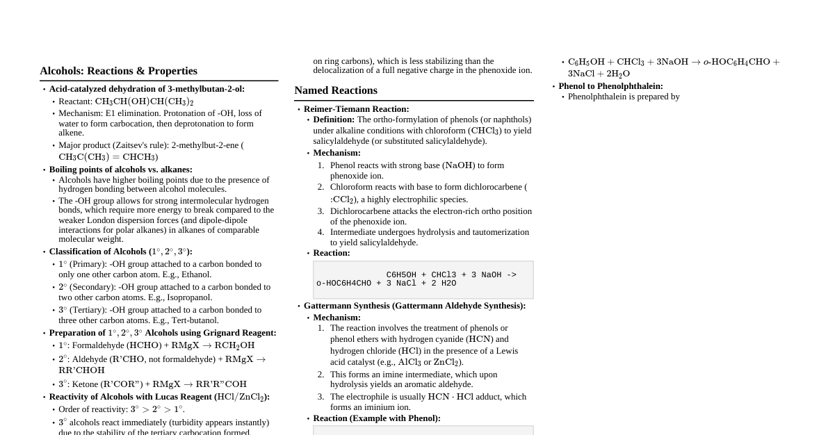 Organic Chemistry Reactions & Concepts