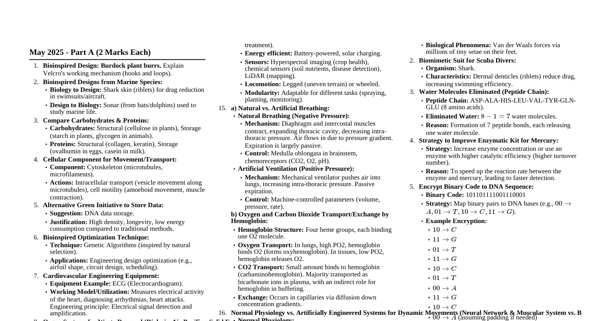 Biology for Engineers QPs