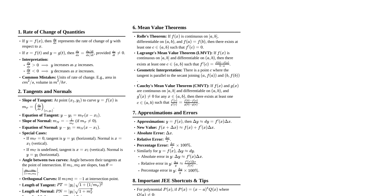 Application of Derivatives (JEE)