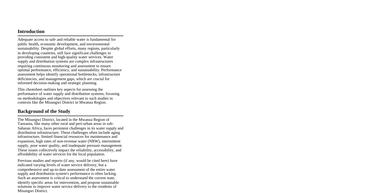 Water Supply Performance Assessment