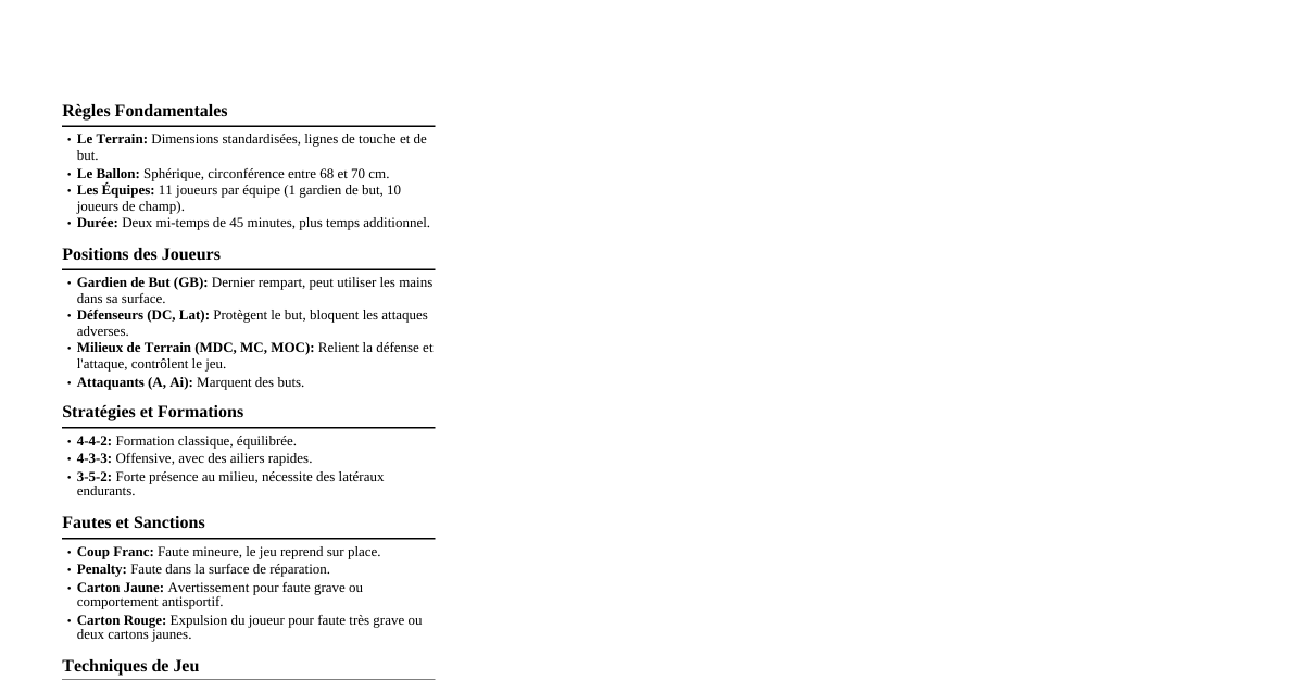 Éléments Essentiels du Football