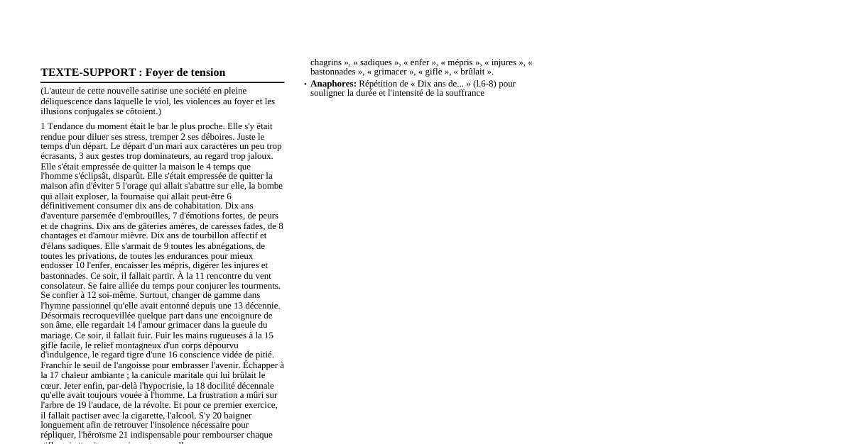 Commentaire Composé : Foyer de Tension