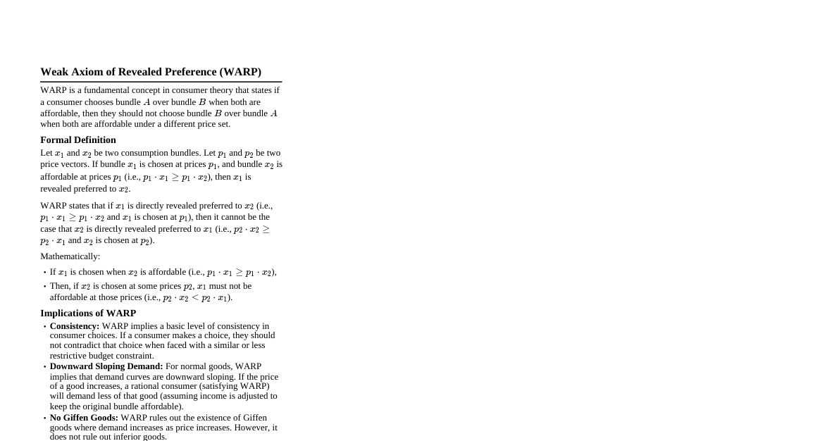 Weak Axiom of Revealed Preference