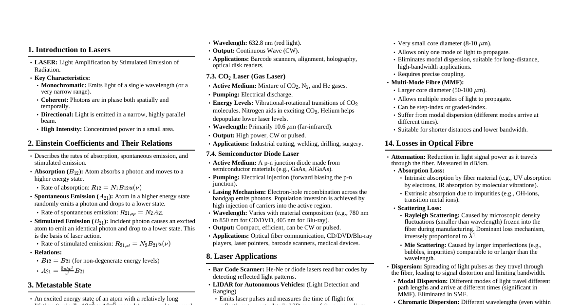 Laser and Fibre Optics