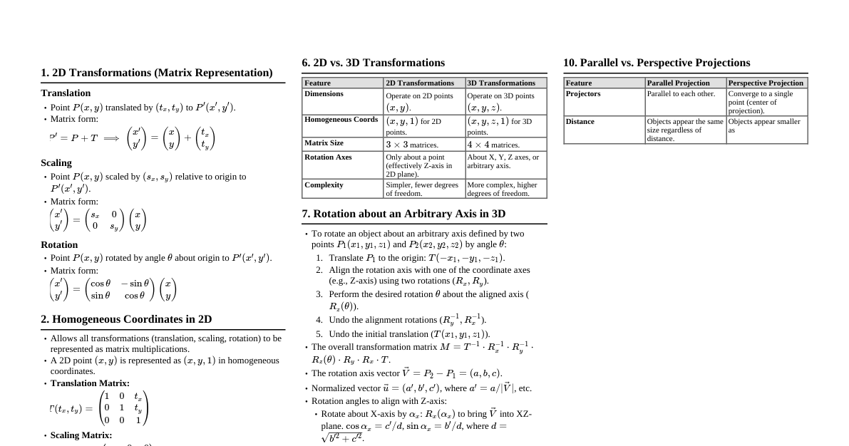 2D & 3D Transformations & Projections