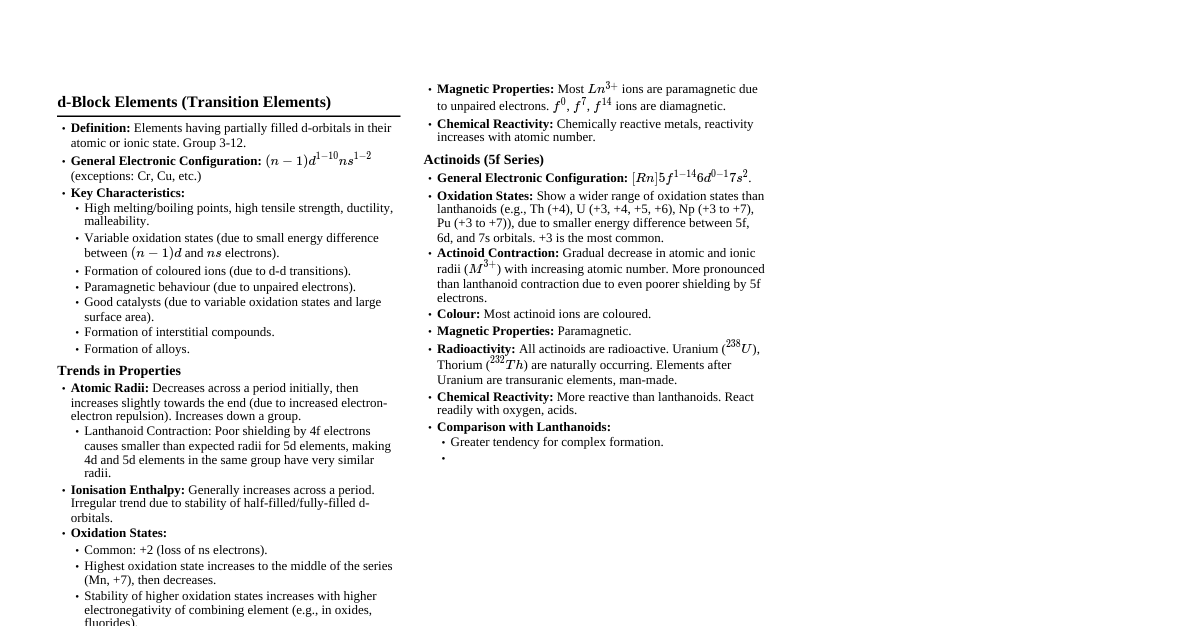 d- and f-Block Elements (JEE Mains)