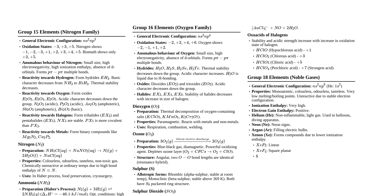 JEE Mains P-Block Notes
