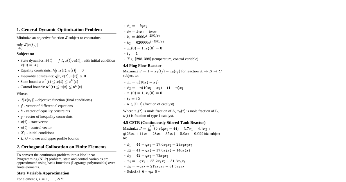 Dynamic Optimization Math Summary