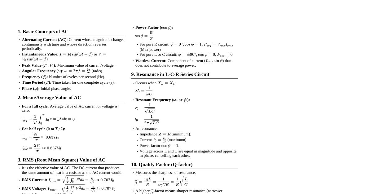 Alternating Current (JEE)
