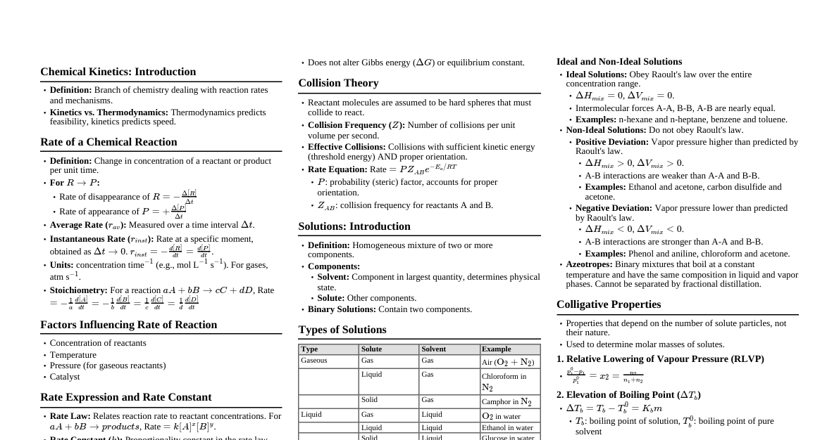 Chemical Kinetics and Solutions
