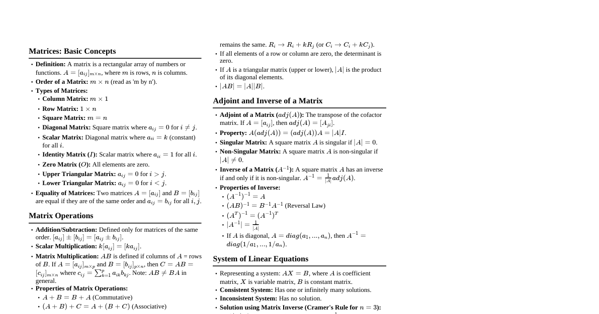 Matrices & Determinants (JEE/NCERT)