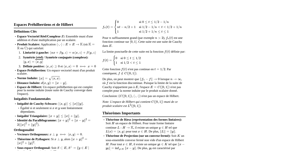 Espaces Préhilbertiens & Hilbert