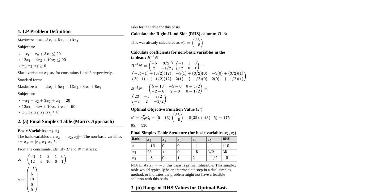 LP Simplex & Sensitivity Analysis
