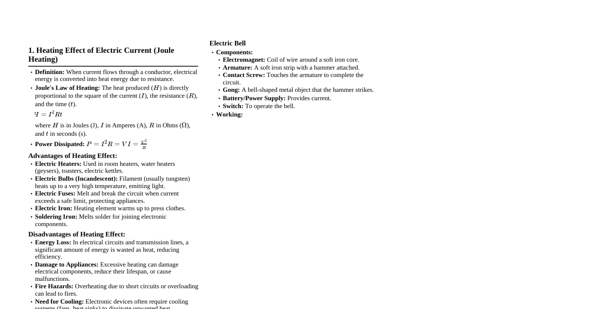 Electric Current & Its Effects