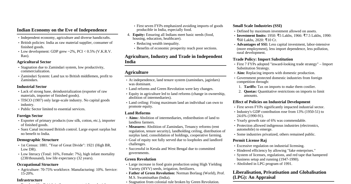 Indian Economy: Eve of Independence