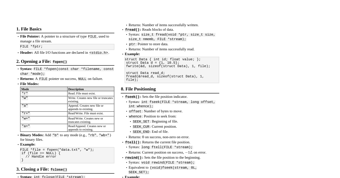 C File I/O Cheatsheet
