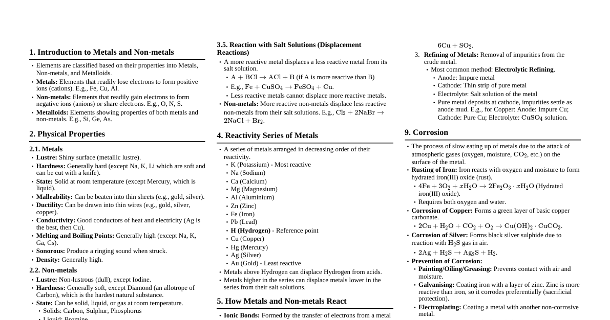 Metals and Non-metals (CBSE Class 10)