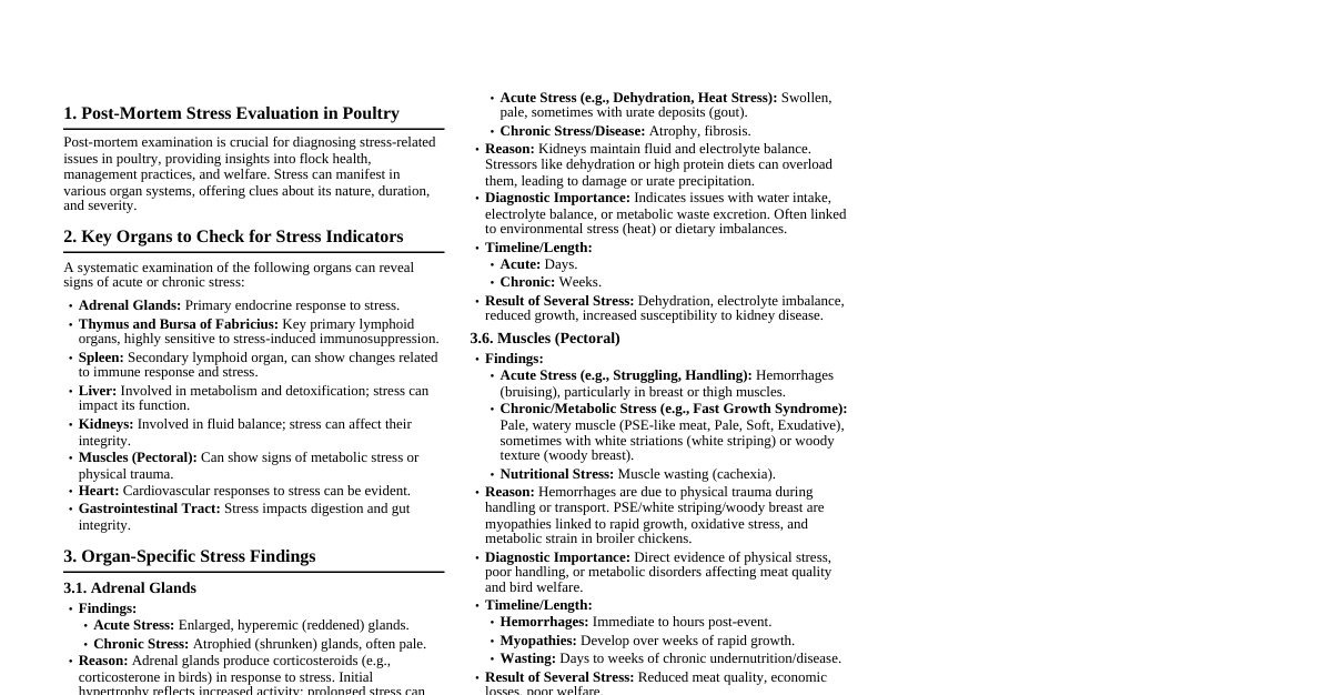 Poultry Stress Evaluation (Post-Mortem)