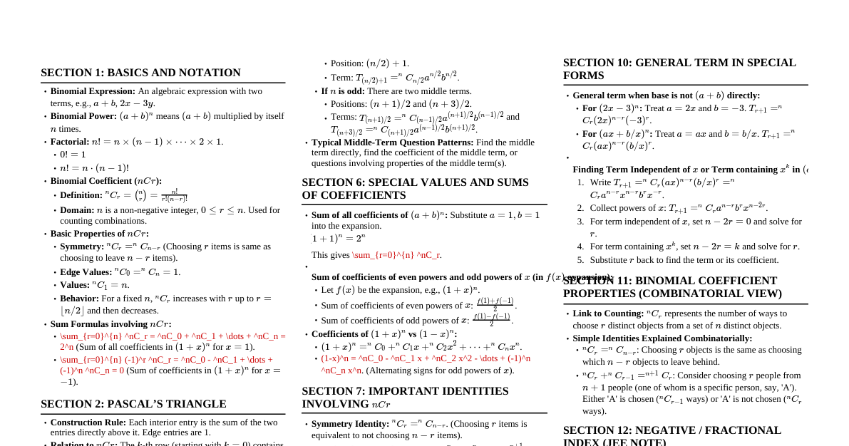 Binomial Theorem (JEE & CBSE)