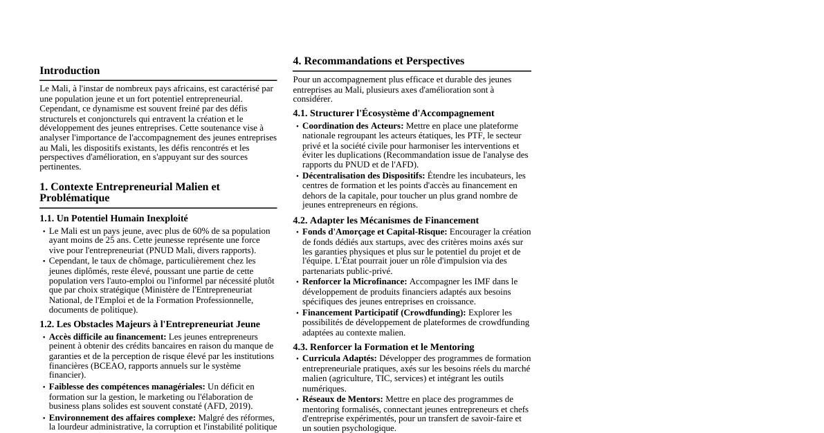 Accompagnement Jeunes Entreprises Mali