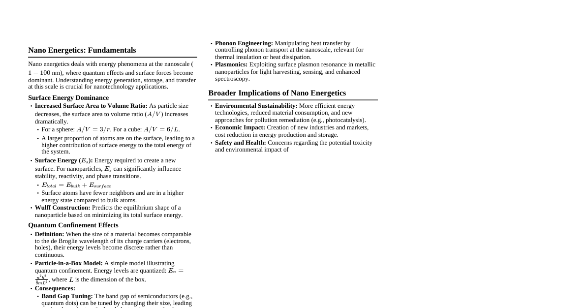 Nano Energetics & Implications