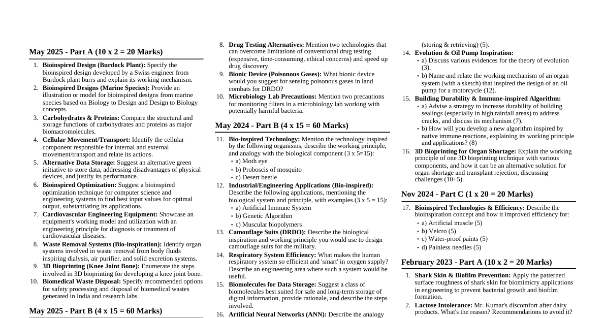 Biology for Engineers QPs