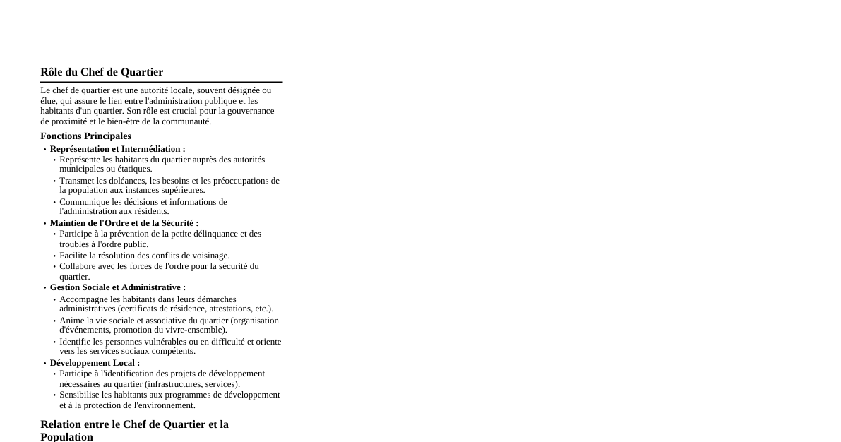Rôle du Chef de Quartier
