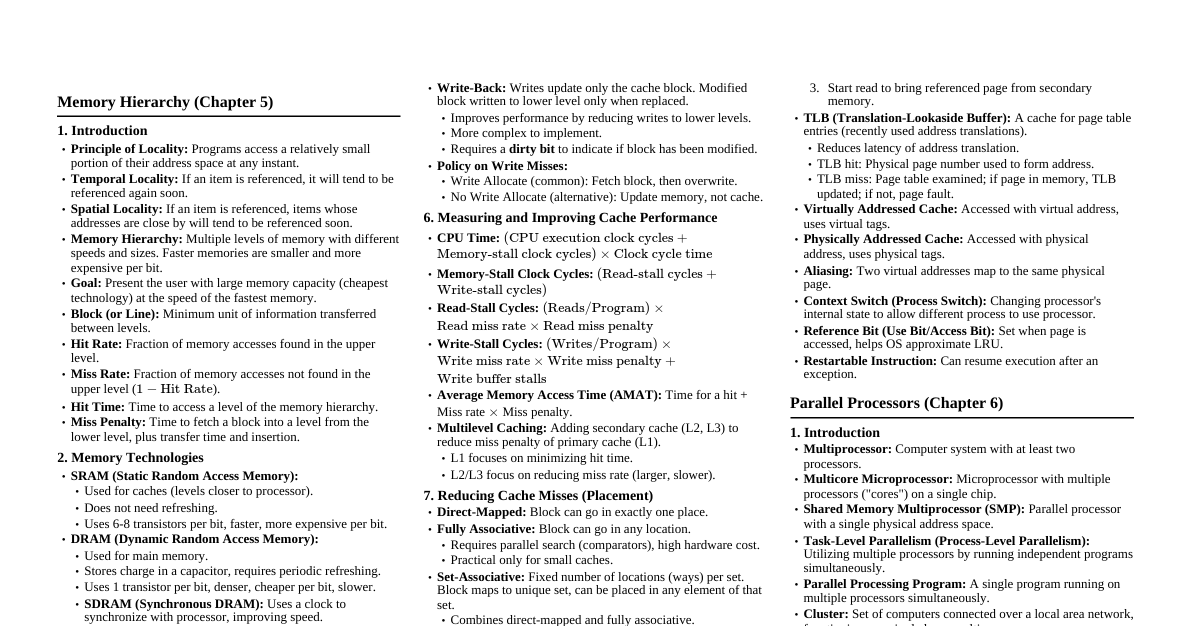 Memory Hierarchy & Parallel Processors