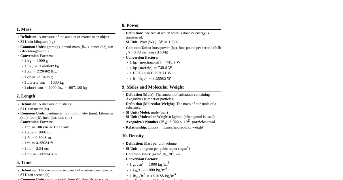 Chemical Process Quantities & Conversion